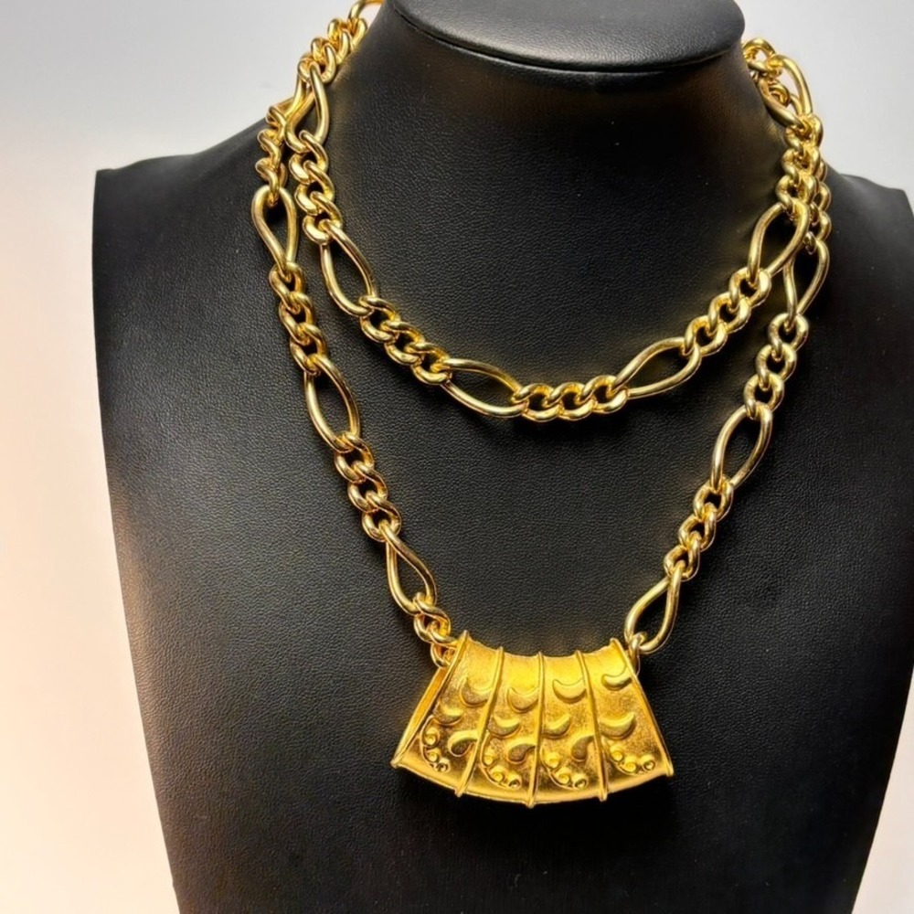 Vintage Erwin Pearl Runway Chunky Chain Necklace with Sculptural Barrel Pendant